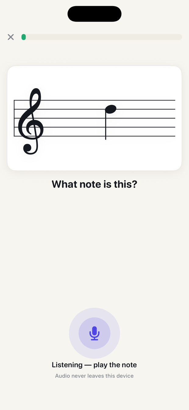 NoteTrail listening for the note played on a real piano